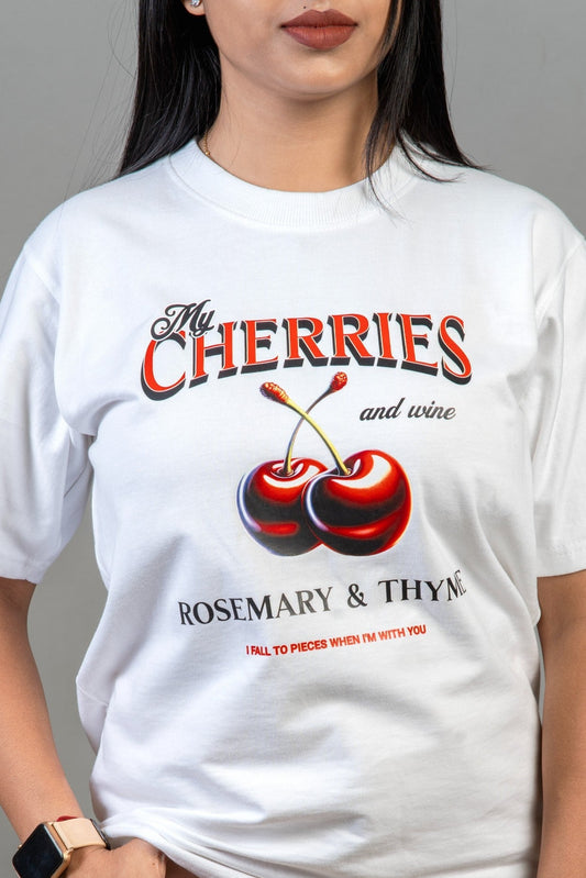 "My Cherries and Wine" Graphic T-Shirt | Women's Relaxed Fit T-Shirt