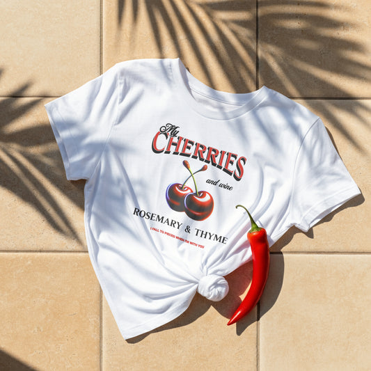 "My Cherries and Wine" Graphic T-Shirt | Women's Relaxed Fit T-Shirt