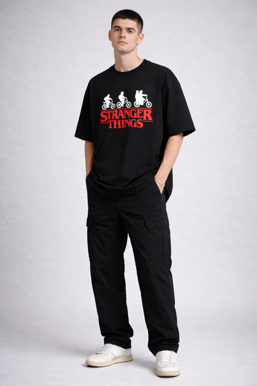 Stranger Things Black Oversized T-Shirt